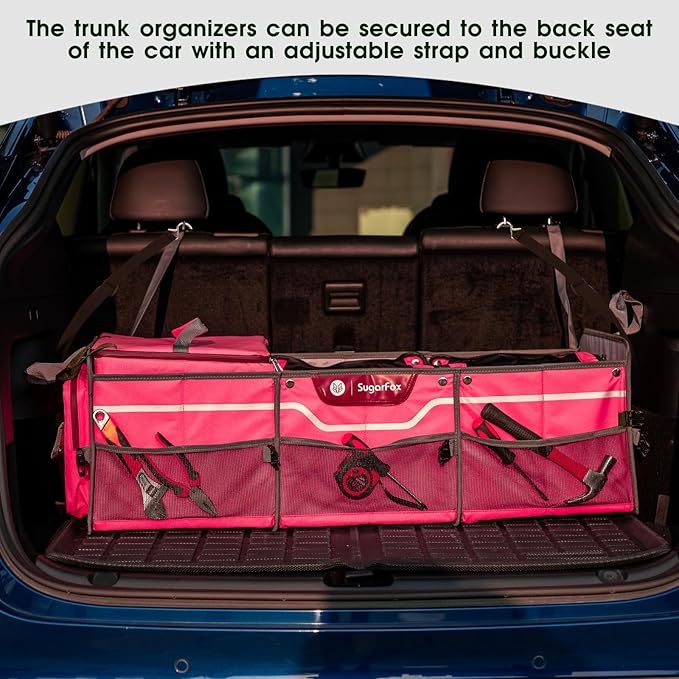 Trunk Organizer, Heavy-Duty Storage for Car & SUV, Foldable Waterproof Car Organizer with Cooler, Collapsible Multi-Compartment Storage, 95L, Pink-M003