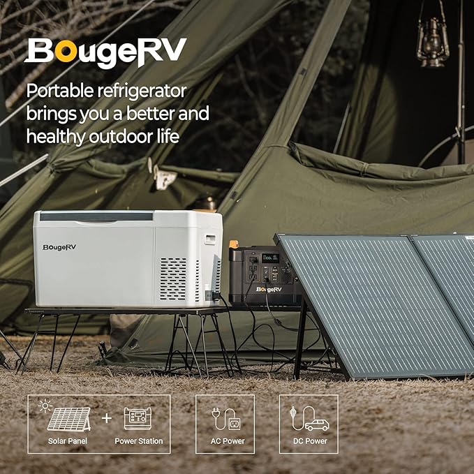 BougeRV 12 Volt Refrigerator With 23 Quart Cover, 12V Car Fridge 23 Quart Portable Freezer Compressor Cooler Compressor Freezer, 12/24V DC 110~240V AC, -8℉~50℉ for Truck RV SUV