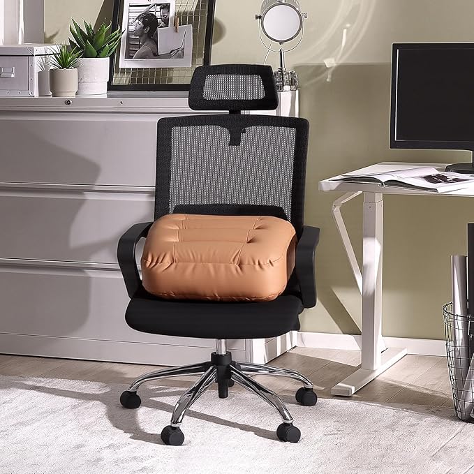 6 inch Extra Thick Seat Cushion, Technology Leather Chair Cushions for Office, Adult Booster Seat with Waterproof and Breathable, Suit for Car Seat, Desk Chair, 18 x 16 x 6 inch, Brown