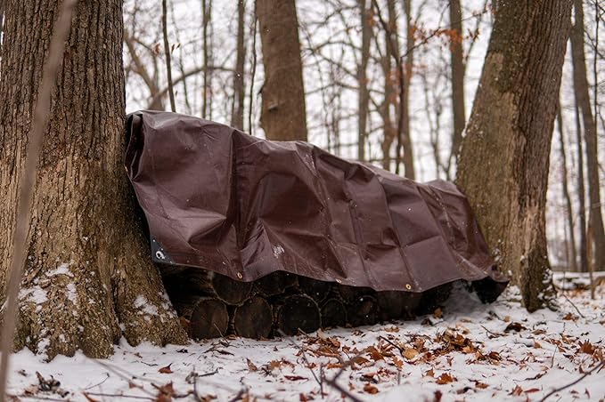 WHITEDUCK Super Heavy Duty Poly Tarp Cover 16 Mil & 10 Mil with Grommets and Reinforced Edges (Brown, White & Silver Black) (Brown- 16 Mil, 6' x 8')