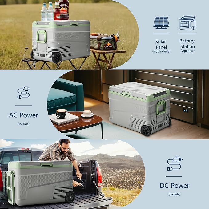 EUHOMY 12 Volt Refrigerator, 48QT Electric Cooler Usable Battery, Car Refrigerator 0℉~68℉, 12V Fridge 12/24V DC 110-240V AC, Portable Freezer with Wheels for Camping, Travel, Truck, Outdoor