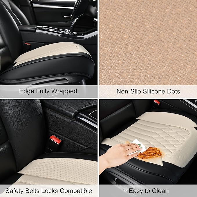 Front Car Seat Bottom Covers 2 Pack, Universal Auto Seat Cushions, Nappa Leather Full Wrapping Edge Compatible with Most of Vehicles - SUVs/Sedans/Pickup Trucks, Black&White