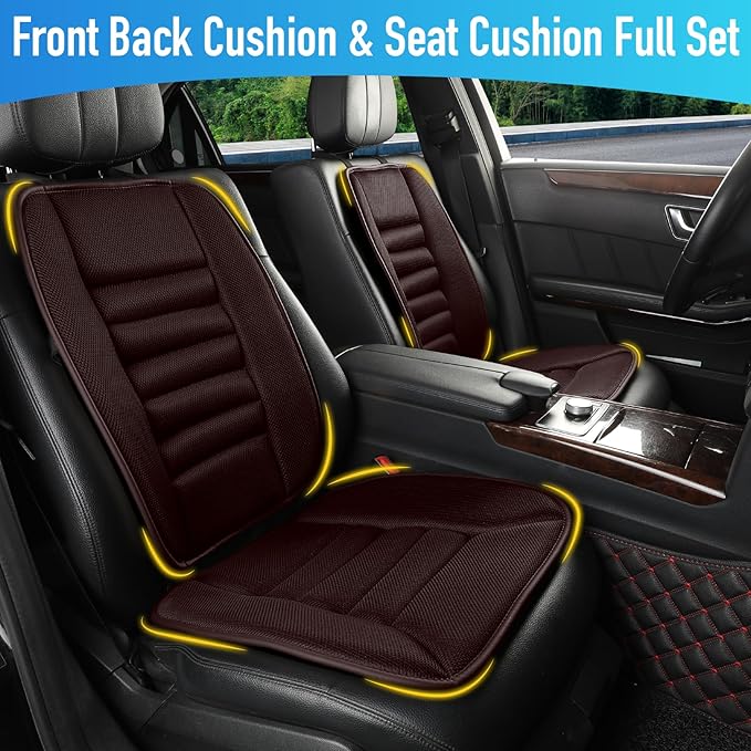 Memory Foam Car Seat Cushion with Lumbar Support Pillow, Memory Foam Driving Pillow for Back-Sciatica Pain Relief, Auto Pad Suitable for Car, Truck, SUV - 4D Mesh Brown