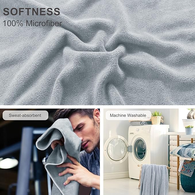 Car Seat Towel Cover, 2pcs Universal Front Seat Protector for Cars, SUVs and Trucks, Sweat Towel Car Seat Cover for Gym, Yoga, Swimming, Pets and Family Travel, Light Gray