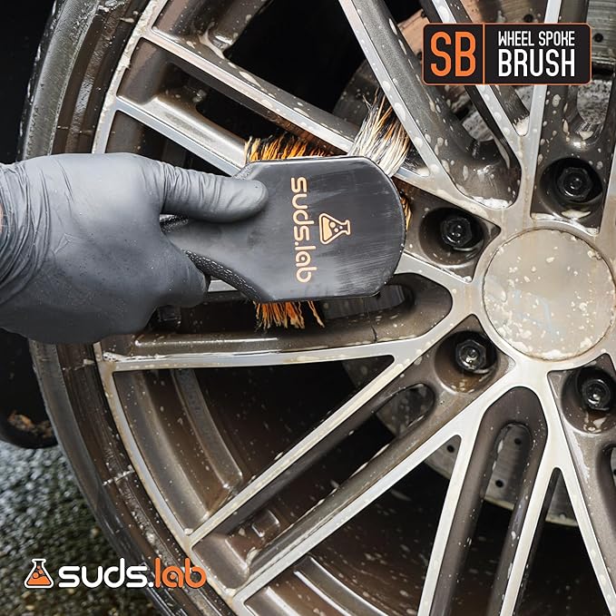 Suds Lab SB Wheel Spoke Tire Brush, Soft Bristle Wheel Cleaner Brush for Car, Truck, Motorcycle, Bike Cleaning and Detailing
