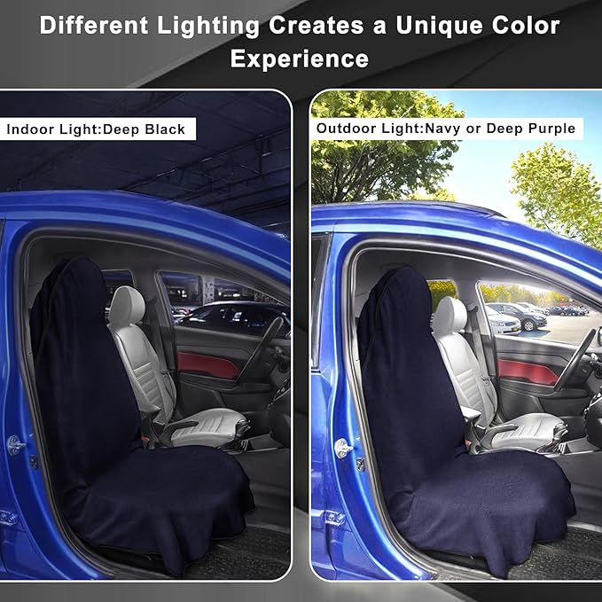 Car Seat Towel Cover, 2pcs Universal Front Seat Protector for Cars, SUVs and Trucks, Sweat Towel Car Seat Cover for Gym, Yoga, Swimming, Pets and Family Travel, Navy