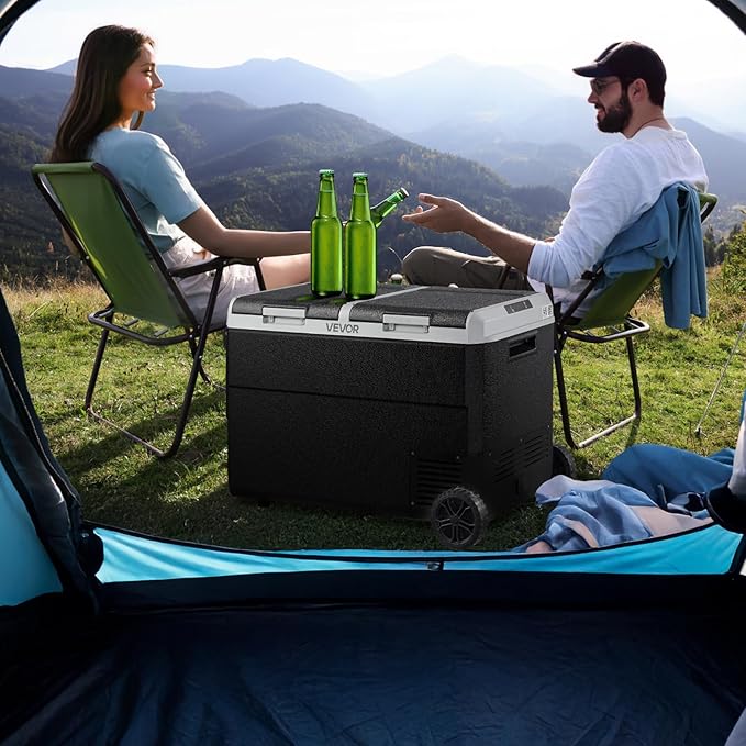 VEVOR 12 Volt Car Refrigerator, 100.4QT/95L Car Fridge, Dual Zone Portable Electric Cooler with Wheels and Handle, -4℉~68℉, 12/24V DC 100-240V AC Compressor Freezer for Outdoor, Camping, Travel, RV