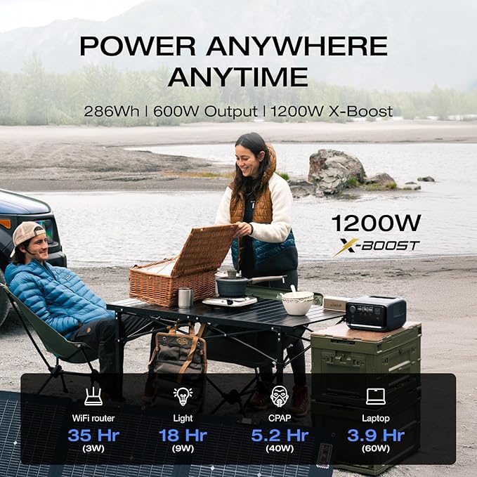 EF ECOFLOW Solar Generator RIVER 3 Plus with 220W Solar Panel, 286Wh Portable Power Station LiFePO4 Battery, 3 Up to 1200W AC Outlets, <10 MS UPS, Expandable to 858Wh, <30 dB Quiet, 1Hr Fast AC Charge