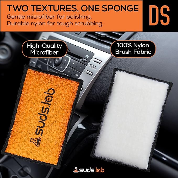 Suds Lab DS Microfiber Detailing Scrub Pad 3 Pack - Car Interior Cleaning & Detailing Microfiber Scrub Pads - Set of 3 - Safe On Leather, Vinyl, Plastic, Etc.