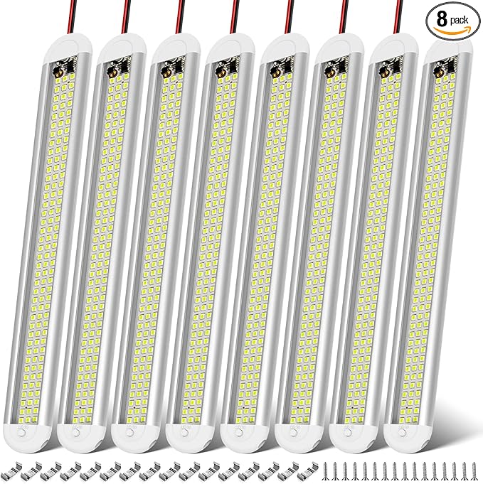 CT CAPETRONIX 12v LED Interior Light Bar, 120LEDs 1500LM 8W DC 12 Volt led Strip Lights with ON/Off Switch, for Enclosed Cargo Trailer, Car RV Van Truck Lorry Camper Boat Caravan Motorhome (8Pack)