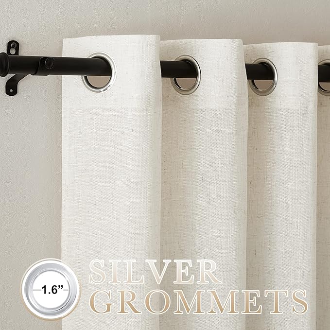 NICETOWN Linen Curtains & Drapes for Bedroom 63 inches Long, Grommet Flax Linen Blend Window Treatment Privacy with Light Filtering for Living Room/Boys Room, W66 x L63, 2 Panels