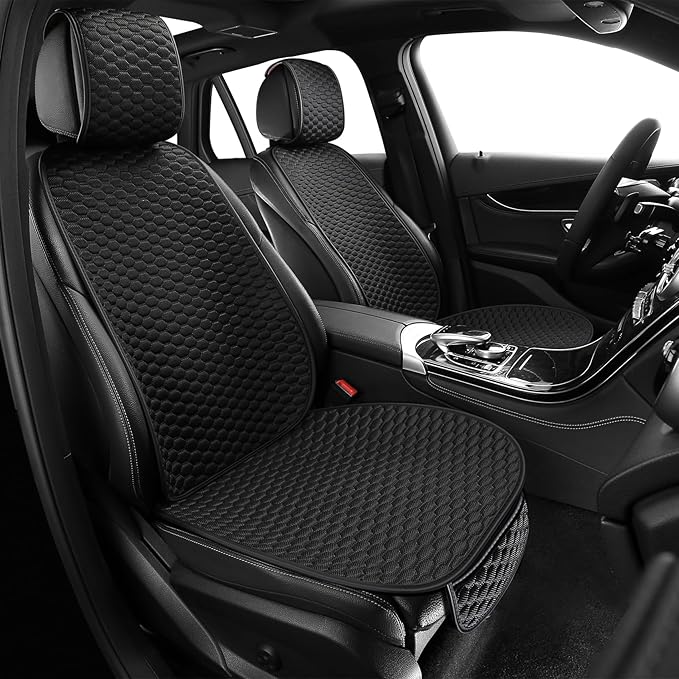 Universal Car Seat Covers for Front Seats, Super Breathable & Anti-Slip Automotive Seat Cushion Pad with Storage Bags, Fits Most Sedans, SUVs, Pickup Trucks(Front Black)