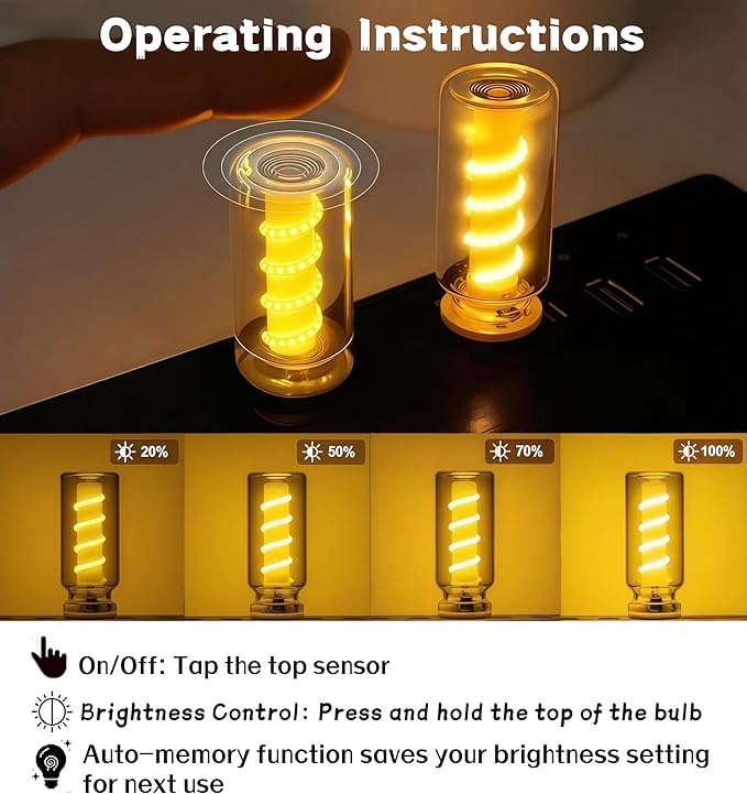 2 PCS USB Car Interior Lights, Touch Dimmable, Mini Retro Glass Bottle Design Suitable for Cars, Bedrooms, Corridors and Camping (Yellow)