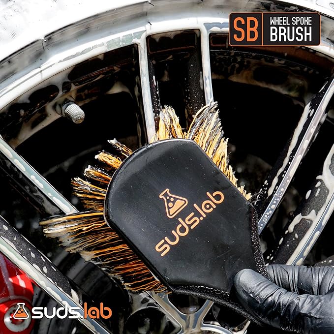 Suds Lab SB Wheel Spoke Tire Brush, Soft Bristle Wheel Cleaner Brush for Car, Truck, Motorcycle, Bike Cleaning and Detailing