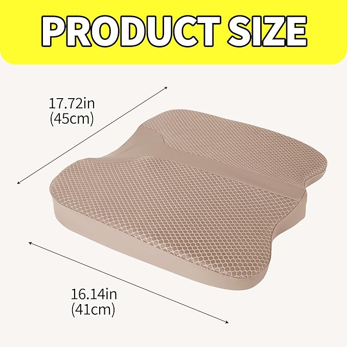 Comfort Memory Foam Seat Cushion for Car Seat Driver, Tailbone (Coccyx) Pain Relief Pad for Driving, Office Chair (Beige)