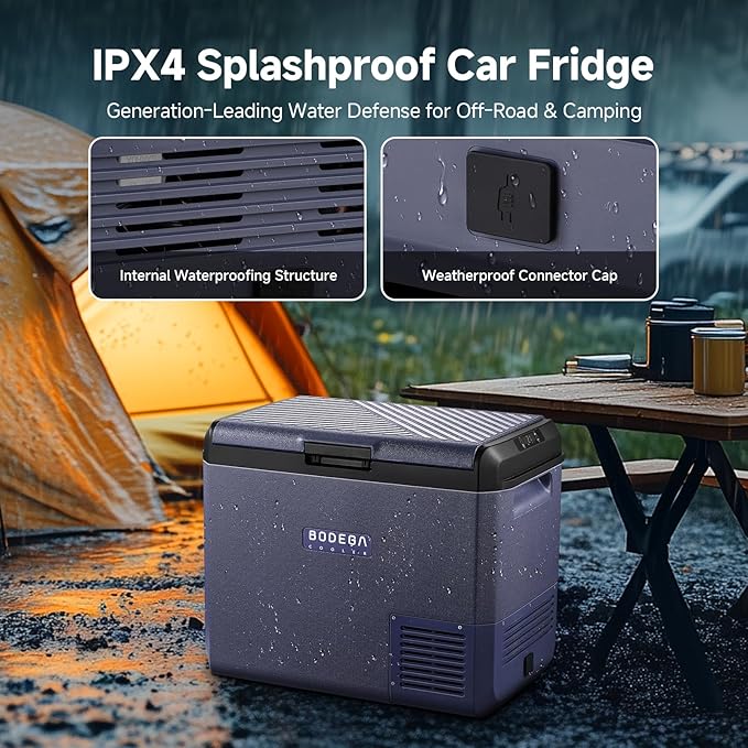 BODEGACOOLER 12v Car Refrigerator, 63QT(60L) IPX4 Waterproof Electric Cooler, APP Control Car Fridge with 12/24V DC 110-240V AC, -4โ~68โ, Portable Freezer for Truck Van RV Camping, Travel,Home