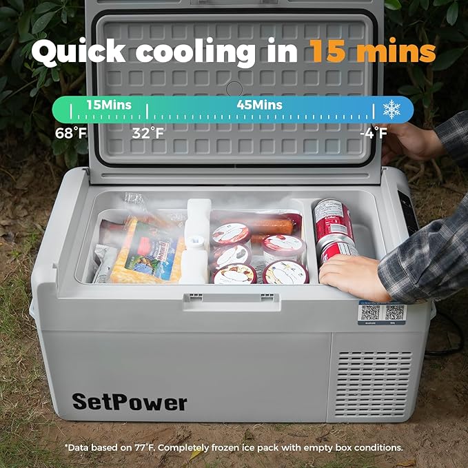 Setpower 12V Refrigerator 50 Hours Backup Cooling 21 Quart 12V Coolers for Vehicles Portable Freezer for Travel Car Fridge Electric Cooler for Car Camping Truck Van RV SUV Road Trip (RF20,Grey)
