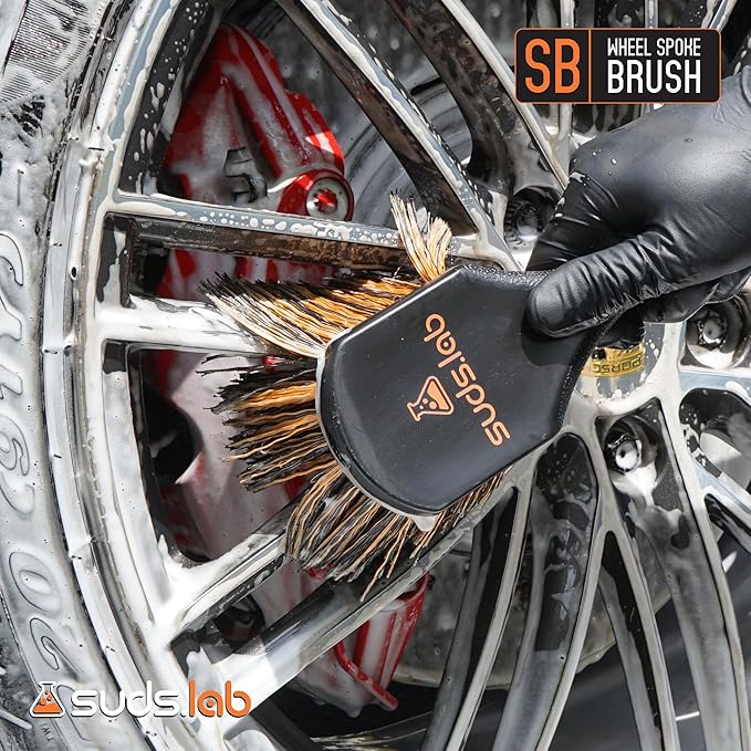 Suds Lab SB Wheel Spoke Tire Brush, Soft Bristle Wheel Cleaner Brush for Car, Truck, Motorcycle, Bike Cleaning and Detailing