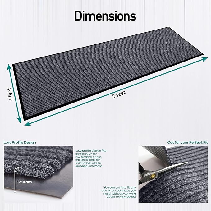 MaxMat® 4-Pack Extra Large Commercial Floor Mat, 3 x 5 Feet Heavy Duty, Waterproof, Low-Profile, Easy to Clean, Rubber Entry Mat (Grey, 3 x 5 Feet - 4 Pack)
