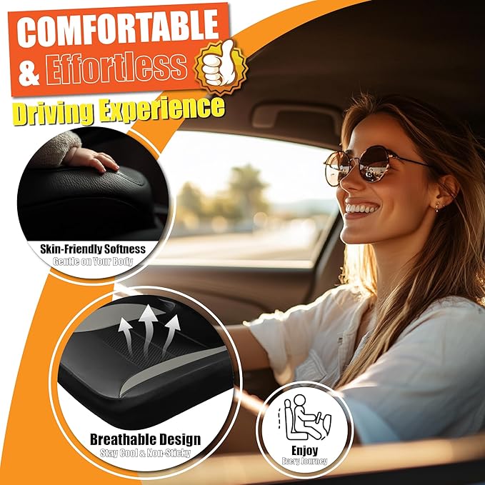 kingphenix 2PCs Memory Foam Leather Car Seat Covers, Breathable 4D Mesh, Easy Install Automotive Seat Protectors, Airbag Compatible, Universal Fit for Cars, Trucks, Vans, SUV - Gray