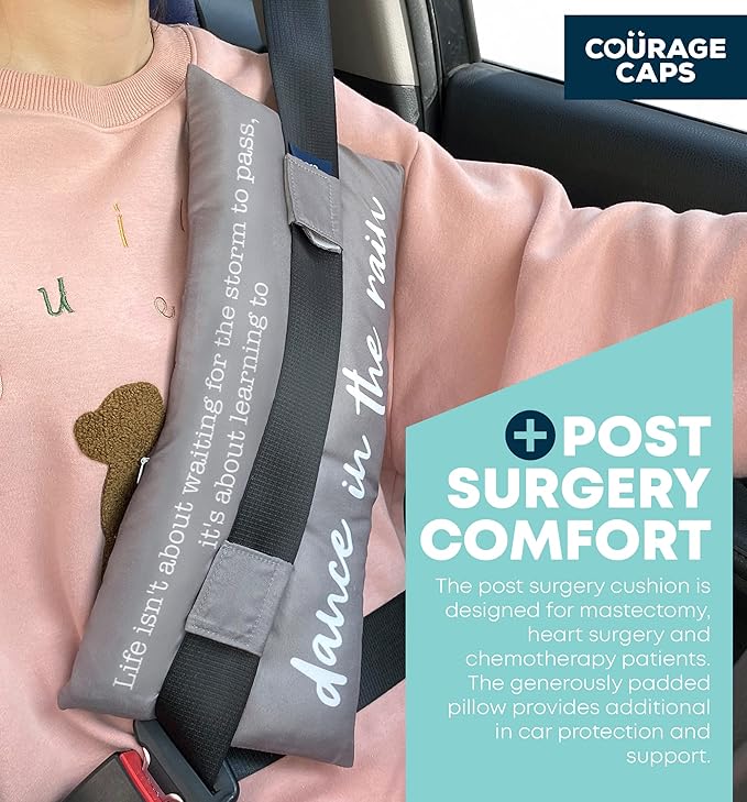 Post Surgery Seatbelt Pillow, Chemo Port Pillow, Cushion Post Surgery for Mastectomy, After Heart Surgery, Hysterectomy Pillow for Car, Breast Cancer Seatbelt Cover - Life in Gray