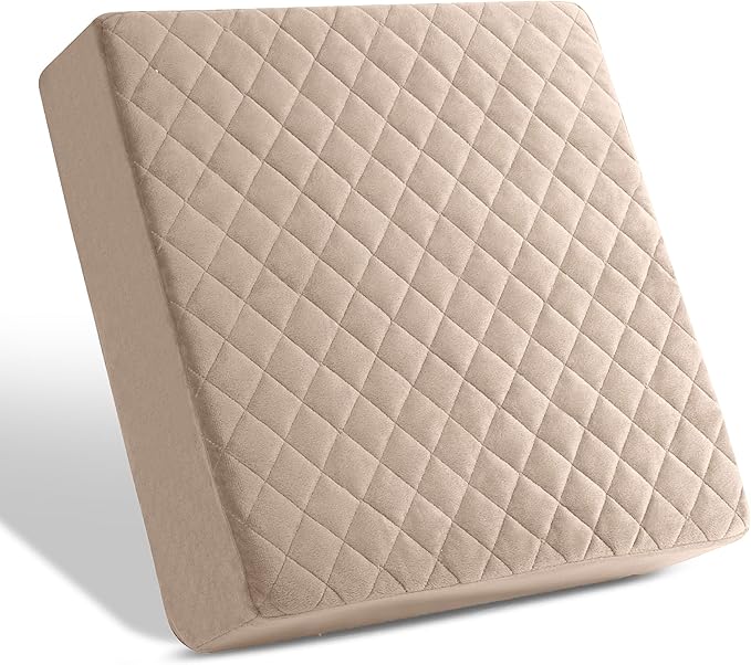 Booster Cushion for Adults - 18x18x5 Extra-Firm Seat Cushion for Home, Office, Wheelchair & Car - Washable Velvety Cover with Waterproof Layer & Non-Slip Base - Back Pain Relief - Beige