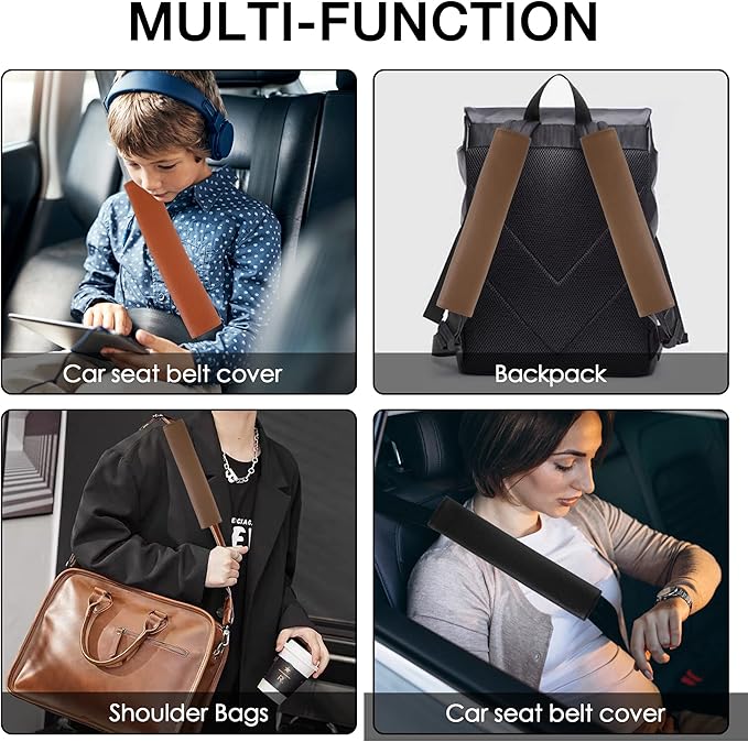 Car Seat Belt Covers for Adults Soft Leather Seatbelt Shoulder Pad Neck Cushion Protector Comfortable Driving Car Accessories Truck SUV Airplane Backpack (SC01Black-12.4in-1Pack)