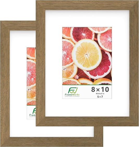 FrameWorks 2-Pack, 8x10 Matted to 5x7 Picture Frame, Dark Oak – Classic Wooden Photo Frame with Tempered Glass, Modern Matte Finish for Prints, Posters, Certificates & Wall Decor – Gallery-Ready