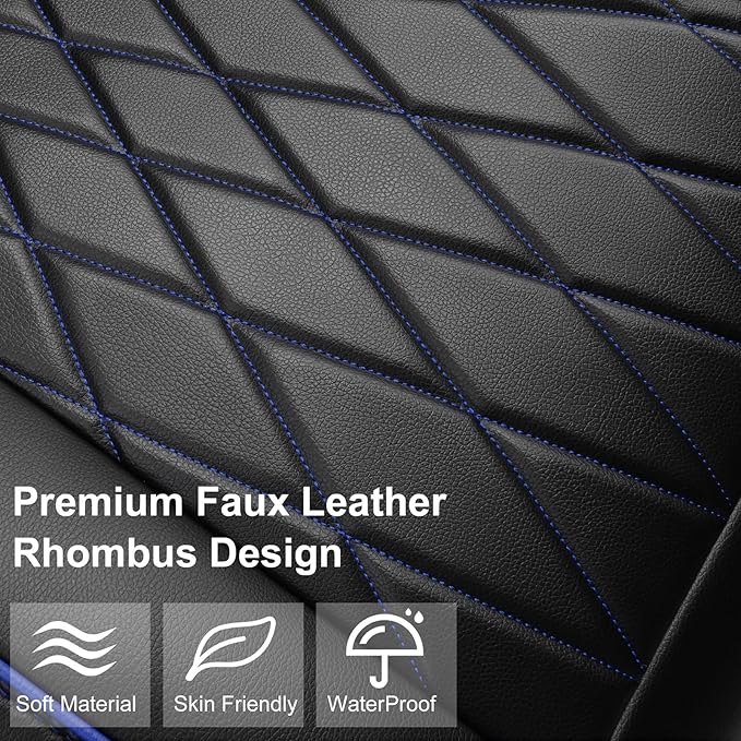 CAR PASS 1 Pack Leather Front Car Seat Cover, Bottom Seat Cover Full Wrapped with Storage Pocket, Anti-Slip Leather Seat Protector,Waterproof Seat Cushion Pad Universal Fit Sedan SUV Truck, Black Blue