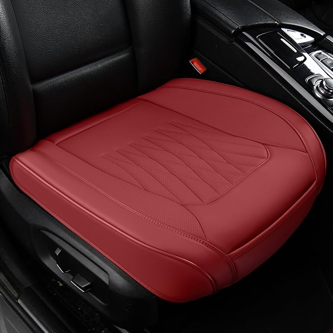 Front Car Seat Bottom Covers 2 Pack, Universal Auto Seat Cushions, Nappa Leather Full Wrapping Edge Compatible with Most of Vehicles - SUVs/Sedans/Pickup Trucks, Wine Red