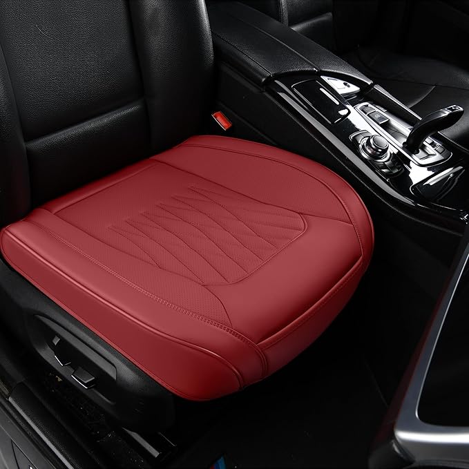 Front Car Seat Bottom Covers 2 Pack, Universal Auto Seat Cushions, Nappa Leather Full Wrapping Edge Compatible with Most of Vehicles - SUVs/Sedans/Pickup Trucks, Wine Red