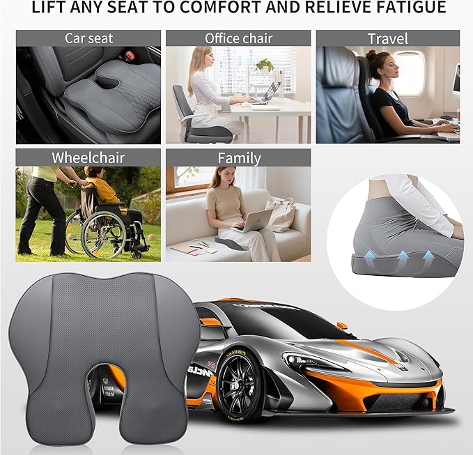 Car Seat Cushions for Driving Memory Foam Office Chair Seat Cushion Sciatica Pain Relief Pillow for Truck SUV