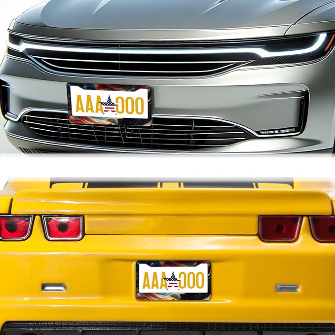 Automotive Exterior Accessories Multicolor License Plate Frames American Flag Eagle Aluminum Metal Car Accessory 2 Pack with Screw Covers Set