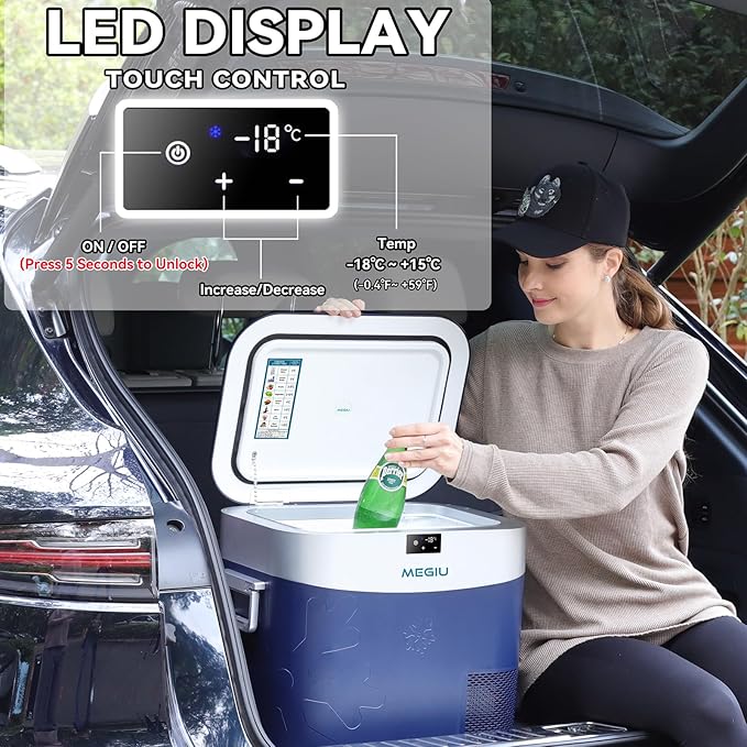 Car Refrigerator Portable Car Fridge 12V Refrigerator 23 Quart (22 Liter) Freezer Compressor Cooler 12V/24V DC 110~240 V AC for Outdoor Camping Travel Home Use -18℃~+15℃ (Blue)