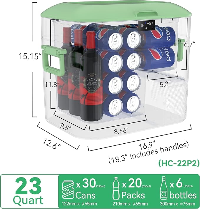 Car Fridge Portable 12 Volt Refrigerator 23 Quart (22 Liter) Freezer Compressor Cooler 12V/24V DC 110~240 V AC for Outdoor, Camping, Travel, Home Use -18℃~+15℃ (Green)