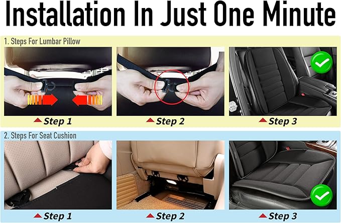 Car Seat Cushion with Back Support Pillow, Comfy Lumbar Support & Seat Cushion, Memory Foam Driving Pillow for Back-Sciatica Pain Relief, Auto Pad Suitable for Car, Truck, SUV - Black