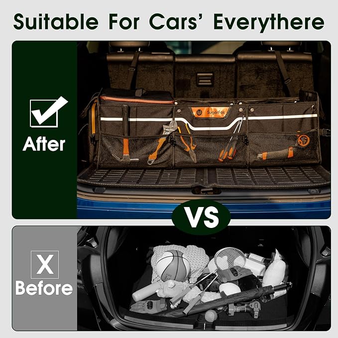 Trunk Organizer, Heavy-Duty Storage for Car & SUV, Foldable Waterproof Car Organizer with Cooler, Collapsible Multi-Compartment Storage, 95L, Black-M003