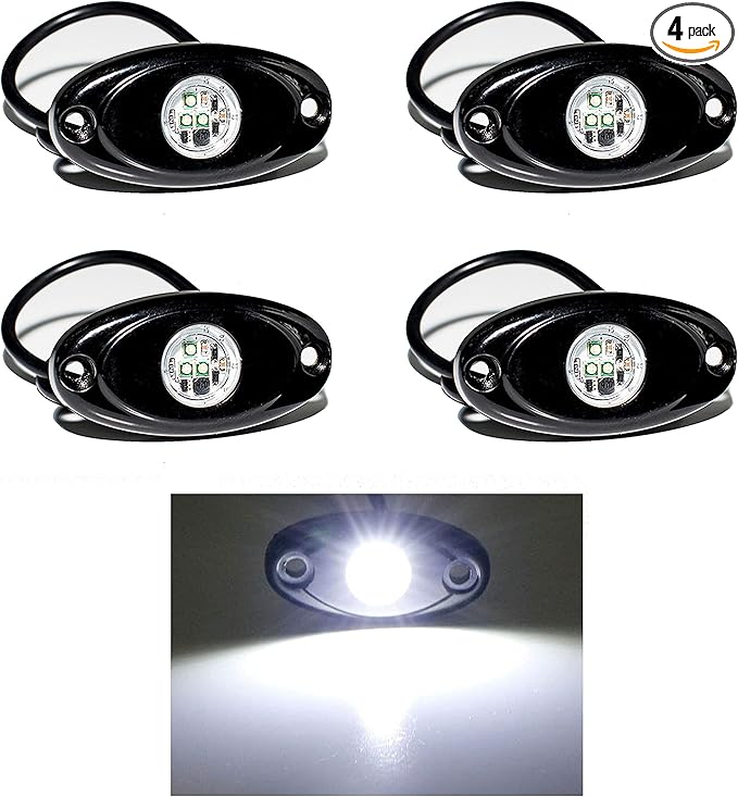 YONEDA White Rock Lights 6000K Ultra Bright LED Neon Underglow Lights IP68 Waterproof for Trucks SUV UTV ATV RZR Car Boats Pickup Motorcycle(4 Pods)