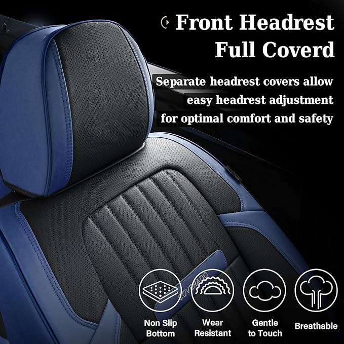 Coverado Car Seat Covers Front, Seat Covers for Cars, Waterproof 2-Pack Car Seat Cushions, Leather Carseat Seat Protectors, Universal Seat Covers Fit for Most Sedans SUV Pick-up Trucks(Blue&Black)