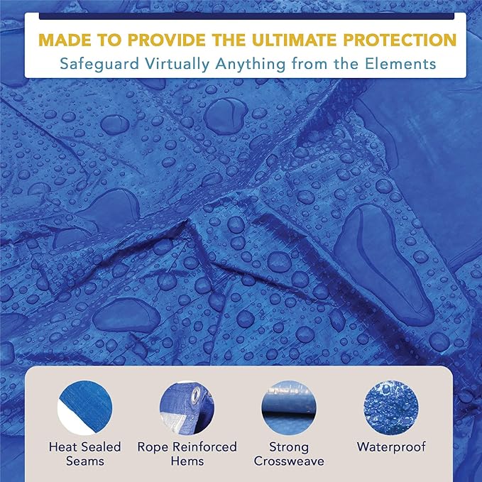 30' x 50' Waterproof Tarp | Medium Duty Reversible Blue/Silver | Multipurpose Indoor/Outdoor Use: Tents, Wood Cover, Furniture, Car, Boat, Pool, & More | Tear Resistant