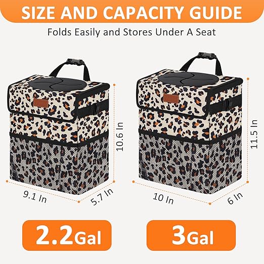 Cute Car Trash Can, Car Accessories for Women Interior Can Trash Bag Hanging Automotive Garbage Cans Leopard Pattern