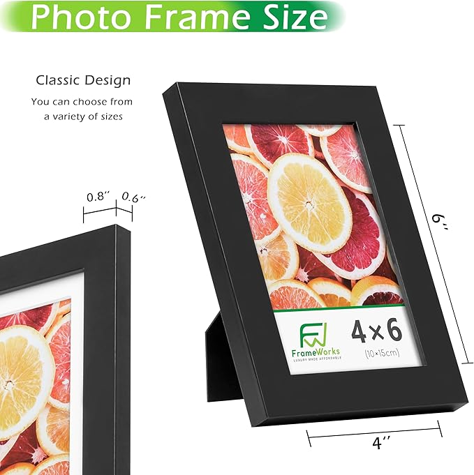 FrameWorks 2-Pack, 4x6 Picture Frame, Black – Classic Wooden Photo Frame with Tempered Glass, Modern Matte Finish for Prints, Posters, Certificates & Wall Decor – Gallery-Ready
