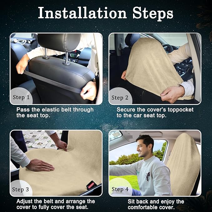 Car Seat Towel Cover, 2 Pack Universal Front Seat Protector for Cars, SUVs and Trucks, Sweat Towel Car Seat Cover for Gym, Yoga, Swimming, Pets and Family Travel, Beige,