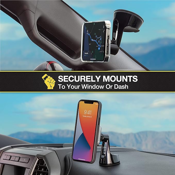 Scosche MP2ROWD MagicMount Pro2 MagSafe Car Dashboard/Windshield Suction Mount, Hands-Free Cell Phone Holder Compatible with iPhone 16/15/14/13/12 Series and More with MagicRing Adapter, Pack of 2