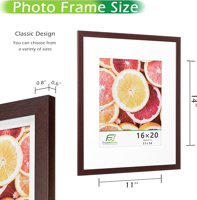 FrameWorks 2-Pack, 16x20 Matted to 11x14 Picture Frame, Mahogany – Classic Wooden Photo Frame with Tempered Glass, Modern Matte Finish for Prints, Posters, Certificates & Wall Decor – Gallery-Ready