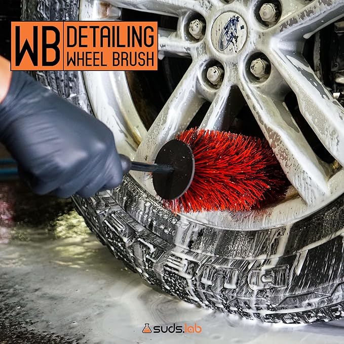 Suds Lab WB Premium Microfiber Detailing Wheel Brush for All Vehicle Types – 17.7" Ultra-Soft and Scratch-Free Reusable Rim, Wheel, and Tire Brush for Deep Cleaning