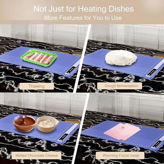 Electric Warming Tray-Kitchen Gadgets Portable Food Warmer,Foldable Roll Up Silicone Food Warming Mat with 3 Temperature Settings,Versatile Food Warmers for Parties Buffet (Blue-2Pack)