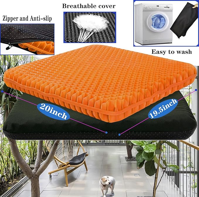 Plus Size Gel Seat Cushion for Long Sitting, Extra Large and Thick, Seat Cushion for Back, Sciatica, Hip, Tailbone Pain Relief , Used for the Office, Wheelchair, Car, Truck, Recliner, Stadium.(Orange)
