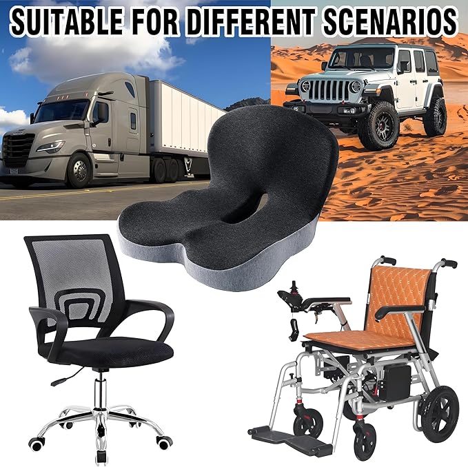 Memory Foam Seat Cushion for Truck Driver Office Chair Cushion Home Chair Cushion Car Seat Cushion Non Slip Pad Sitting Ergonomic Cushions for Office Workers Car Drivers (Black & Gray)