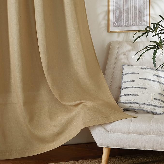 NICETOWN Linen Brown Curtains & Drapes Privacy with Light Filtering, Grommet Flax Linen Burlap Window Treatments Vertical Drapes for Bedroom/Living Room, W52 x L84, 2 Panels